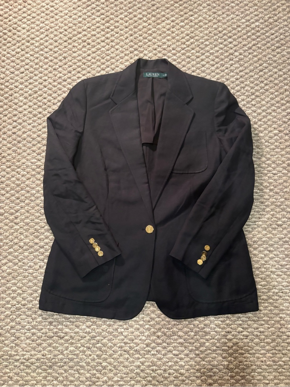 Lauren Ralph Lauren Black Blazer Gold Crest Buttons Women's Size 14